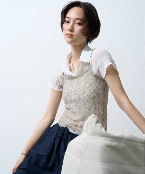 NUJOH(ヌゾ)の「Sheer Crinkle Crop Shirt / シアークリンクルクロップシャツ(シャツ/ブラウス・レディース・ブラック・FREE)」の12枚目の写真