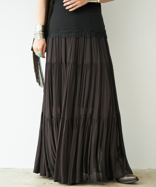 Deuxieme Classe(ドゥーズィエムクラス)の「*Sheer Boho スカート(スカート・レディース・カーキ/ブラック・38/36)」の6枚目の写真