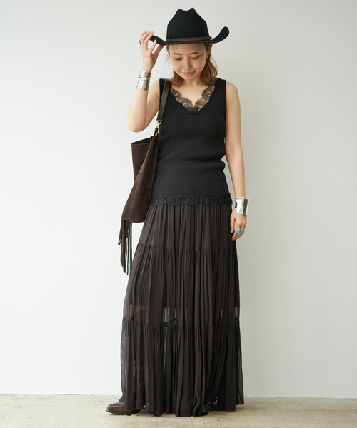 Deuxieme Classe(ドゥーズィエムクラス)の「*Sheer Boho スカート(スカート・レディース・カーキ/ブラック・38/36)」の9枚目の写真