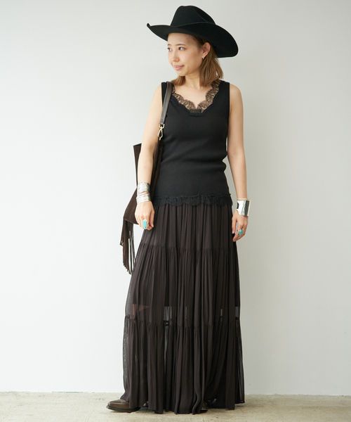 Deuxieme Classe(ドゥーズィエムクラス)の「*Sheer Boho スカート(スカート・レディース・カーキ/ブラック・38/36)」の10枚目の写真