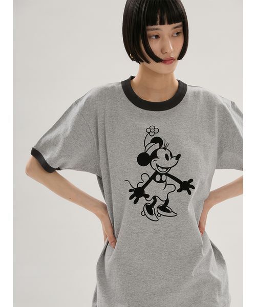 emmi(エミ)の「【emmi×GOOD ROCK SPEED】MINNIE MOUSE/リンガー Tシャツ(Tシャツ/カットソー・レディース・グレー/ホワイト・F)」の2枚目の写真
