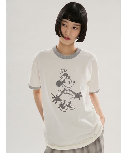 emmi(エミ)の「【emmi×GOOD ROCK SPEED】MINNIE MOUSE/リンガー Tシャツ(Tシャツ/カットソー・レディース・グレー/ホワイト・F)」の4枚目の写真