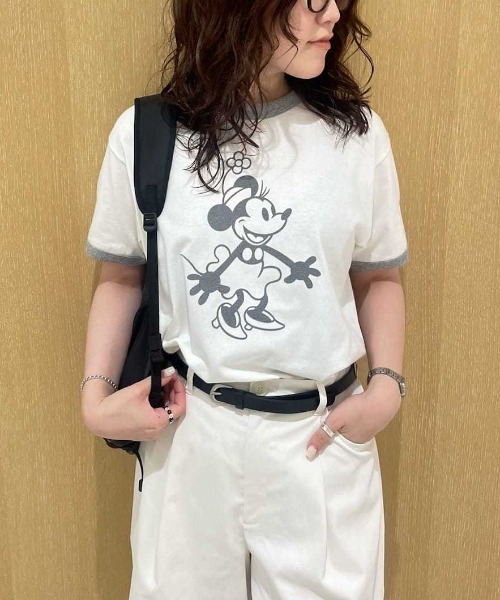emmi(エミ)の「【emmi×GOOD ROCK SPEED】MINNIE MOUSE/リンガー Tシャツ(Tシャツ/カットソー・レディース・グレー/ホワイト・F)」の3枚目の写真