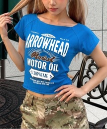 ワイドネックヴィンテージライクロゴコンパクトTシャツ