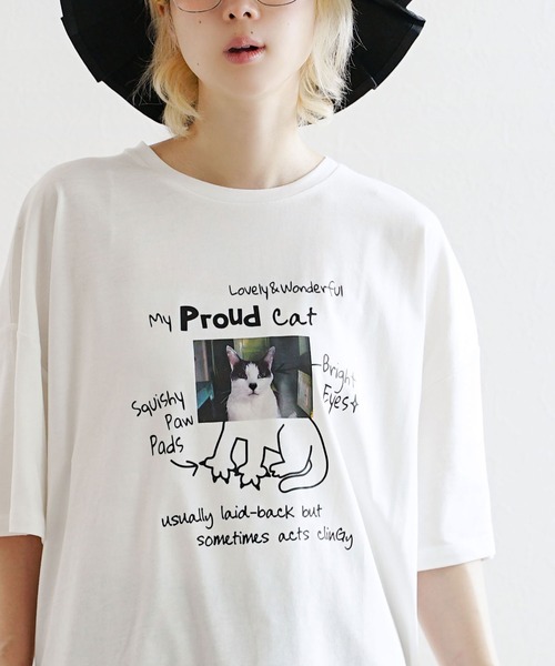 e-zakkamania stores(イーザッカマニアストアーズ)の「自慢のネコプリント BIGTシャツ(Tシャツ/カットソー・レディース・オフホワイト・フリー)」の2枚目の写真