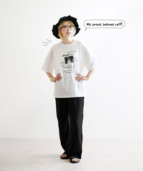 e-zakkamania stores(イーザッカマニアストアーズ)の「自慢のネコプリント BIGTシャツ(Tシャツ/カットソー・レディース・オフホワイト・フリー)」の3枚目の写真