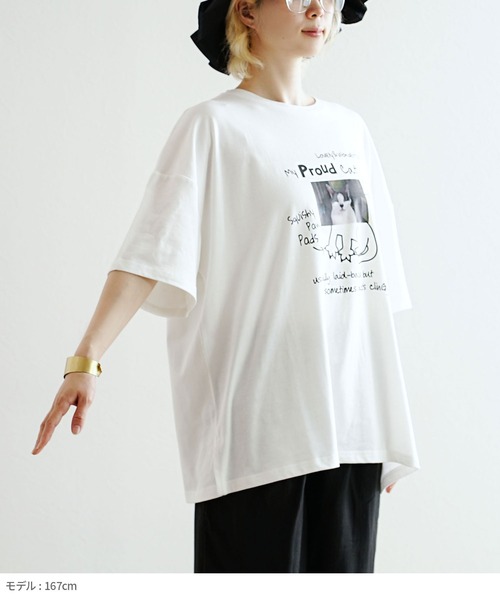 e-zakkamania stores(イーザッカマニアストアーズ)の「自慢のネコプリント BIGTシャツ(Tシャツ/カットソー・レディース・オフホワイト・フリー)」の6枚目の写真