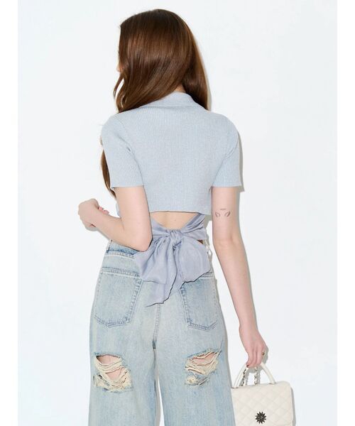 EVRIS(エヴリス)の「ラメZIPバックリボンサマーニットトップス 夏服(ニット/セーター・レディース・ブルー/レッド/ブラック/ホワイト・FREE)」の6枚目の写真