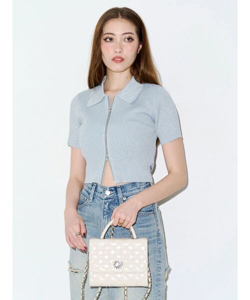 EVRIS(エヴリス)の「ラメZIPバックリボンサマーニットトップス 夏服(ニット/セーター・レディース・ブルー/レッド/ブラック/ホワイト・FREE)」の7枚目の写真