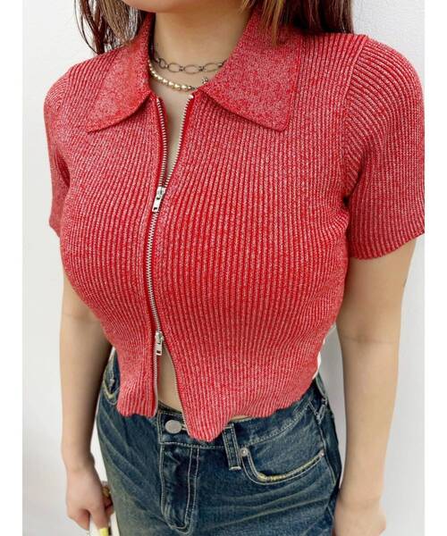 EVRIS(エヴリス)の「ラメZIPバックリボンサマーニットトップス 夏服(ニット/セーター・レディース・ブルー/レッド/ブラック/ホワイト・FREE)」の20枚目の写真