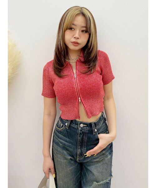 EVRIS(エヴリス)の「ラメZIPバックリボンサマーニットトップス 夏服(ニット/セーター・レディース・ブルー/レッド/ブラック/ホワイト・FREE)」の21枚目の写真