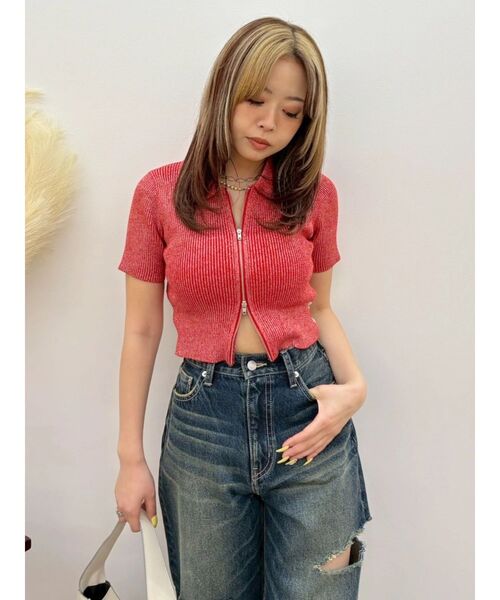 EVRIS(エヴリス)の「ラメZIPバックリボンサマーニットトップス 夏服(ニット/セーター・レディース・ブルー/レッド/ブラック/ホワイト・FREE)」の22枚目の写真