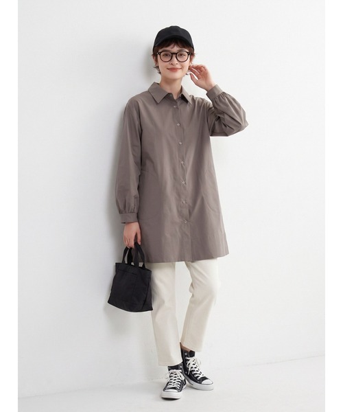 Sew loop（ソーループ）の「後タック長袖チュニックシャツジャケット・シャカシャカ素材ポケット付き（ナイロンジャケット・レディース・アイボリー/モカ/ブラック・M）」の20枚目の写真