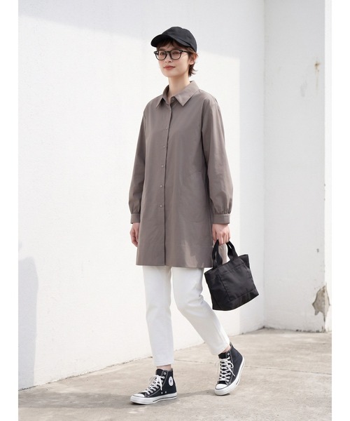 Sew loop（ソーループ）の「後タック長袖チュニックシャツジャケット・シャカシャカ素材ポケット付き（ナイロンジャケット・レディース・アイボリー/モカ/ブラック・M）」の21枚目の写真