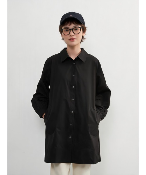 Sew loop（ソーループ）の「後タック長袖チュニックシャツジャケット・シャカシャカ素材ポケット付き（ナイロンジャケット・レディース・アイボリー/モカ/ブラック・M）」の6枚目の写真