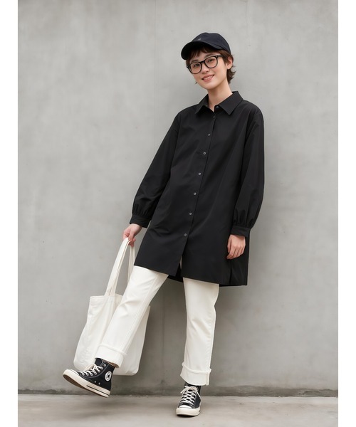 Sew loop（ソーループ）の「後タック長袖チュニックシャツジャケット・シャカシャカ素材ポケット付き（ナイロンジャケット・レディース・アイボリー/モカ/ブラック・M）」の9枚目の写真