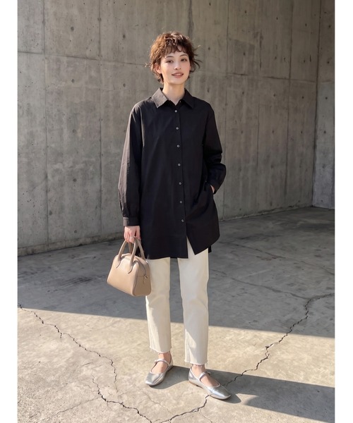 Sew loop（ソーループ）の「後タック長袖チュニックシャツジャケット・シャカシャカ素材ポケット付き（ナイロンジャケット・レディース・アイボリー/モカ/ブラック・M）」の10枚目の写真