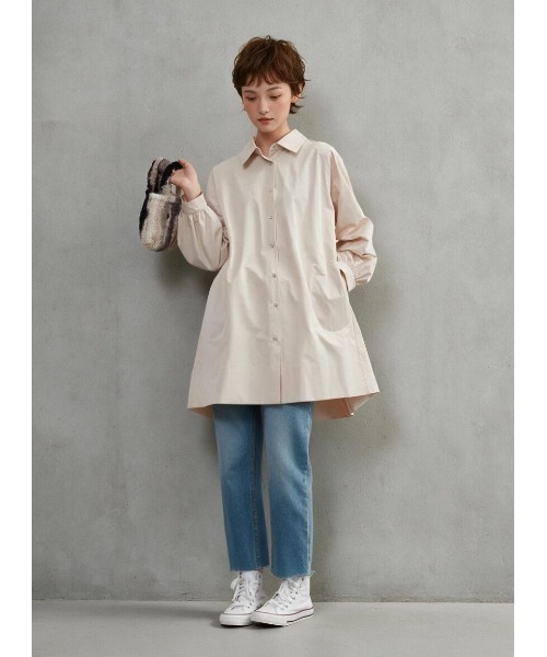 Sew loop（ソーループ）の「後タック長袖チュニックシャツジャケット・シャカシャカ素材ポケット付き（ナイロンジャケット・レディース・アイボリー/モカ/ブラック・M）」の12枚目の写真