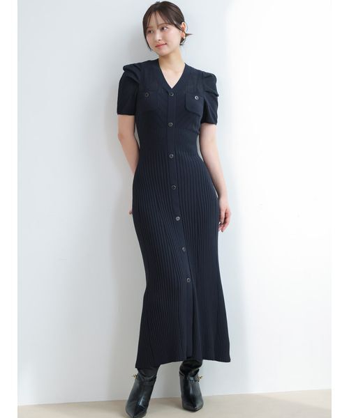 SNIDEL（スナイデル）の「フロントボタンニットワンピース（ワンピース・レディース・ブラック/グリーン/アイボリー・F）」の3枚目の写真
