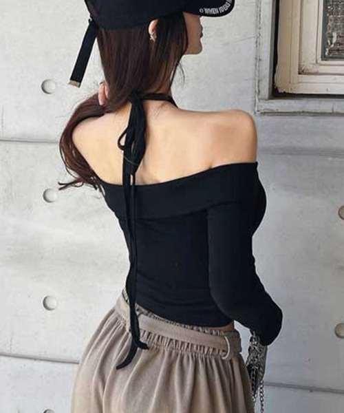ADDITION STORE(アディションストア)の「\カッコかわいい♪/オフショル フルジップ ロングスリーブ T(Tシャツ/カットソー・レディース・ブラック/ホワイト・LARGE/MEDIUM/SMALL)」の4枚目の写真
