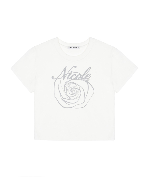 NICK&NICOLE(ニックアンドニコール)の「NICOLE ROSE CROP TOP_WHITE(Tシャツ/カットソー・レディース・その他・FREE)」の1枚目の写真