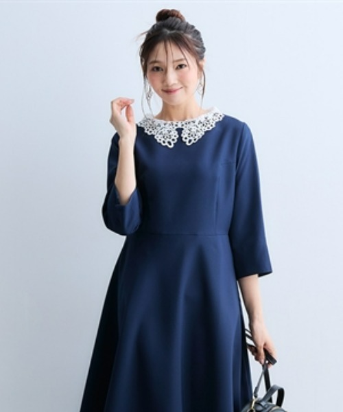 7days Life Styling(セブンデイズライフスタイリング)の「レース襟ウエスト切替フレアワンピース(ワンピース・レディース・ブラック/ネイビー・M/L/LL/3L/S)」の1枚目の写真