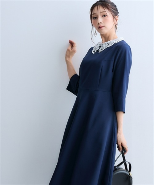 7days Life Styling(セブンデイズライフスタイリング)の「レース襟ウエスト切替フレアワンピース(ワンピース・レディース・ブラック/ネイビー・M/L/LL/3L/S)」の4枚目の写真