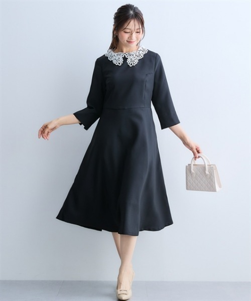7days Life Styling(セブンデイズライフスタイリング)の「レース襟ウエスト切替フレアワンピース(ワンピース・レディース・ブラック/ネイビー・M/L/LL/3L/S)」の5枚目の写真