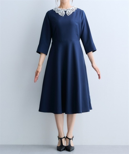7days Life Styling(セブンデイズライフスタイリング)の「レース襟ウエスト切替フレアワンピース(ワンピース・レディース・ブラック/ネイビー・M/L/LL/3L/S)」の8枚目の写真