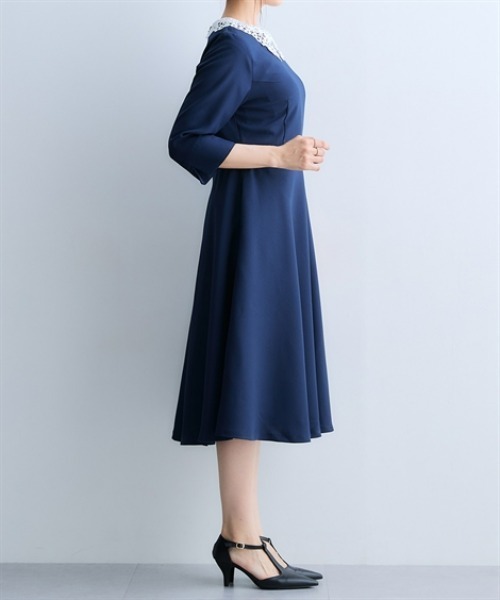 7days Life Styling(セブンデイズライフスタイリング)の「レース襟ウエスト切替フレアワンピース(ワンピース・レディース・ブラック/ネイビー・M/L/LL/3L/S)」の9枚目の写真