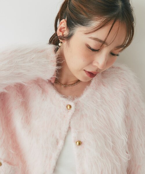 La boutique BonBon(ラブティックボンボン)の「【最強愛されニット】FUR加工ジャケットカーディガン(カーディガン/ボレロ・レディース・ピンク/サックスブルー・FREE)」の9枚目の写真