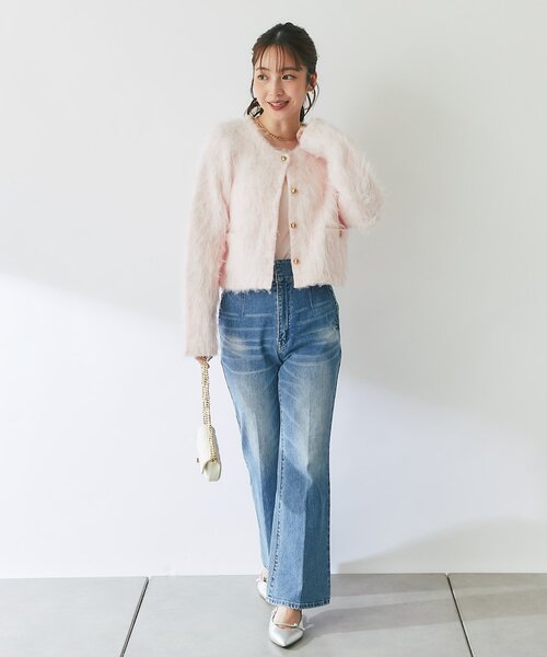 La boutique BonBon(ラブティックボンボン)の「【最強愛されニット】FUR加工ジャケットカーディガン(カーディガン/ボレロ・レディース・ピンク/サックスブルー・FREE)」の14枚目の写真