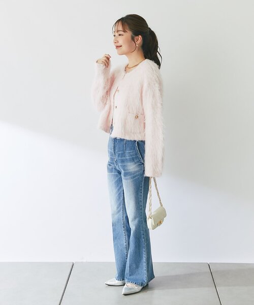 La boutique BonBon(ラブティックボンボン)の「【最強愛されニット】FUR加工ジャケットカーディガン(カーディガン/ボレロ・レディース・ピンク/サックスブルー・FREE)」の15枚目の写真
