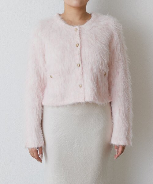 La boutique BonBon(ラブティックボンボン)の「【最強愛されニット】FUR加工ジャケットカーディガン(カーディガン/ボレロ・レディース・ピンク/サックスブルー・FREE)」の17枚目の写真