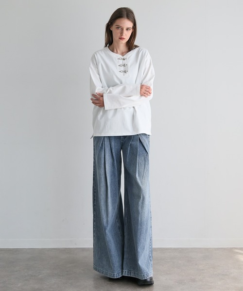 ELLUV(エルブ)の「【ELLUV/エルヴ】ファインコットン ファイヤーマンバックルヘンリーネックロンT(Tシャツ/カットソー・メンズ・ホワイト/ブラック・S/M/L)」の13枚目の写真