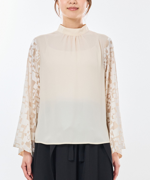NARACAMICIE(ナラカミーチェ)の「【NARACAMICIE】幾何ジャガードドッキング長袖プルオーバー(シャツ/ブラウス・レディース・ブラック/ホワイト・M/XL/L)」の5枚目の写真