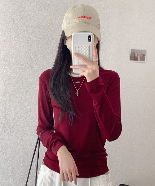SHEPP(シープ)の「【26年秋冬新作】バイカラー配色リンガー長袖Tシャツ(Tシャツ/カットソー・レディース・ブルー/イエロー/ピンク/レッド/グレー/ブラウン/ブラック/ホワイト・F)」の8枚目の写真