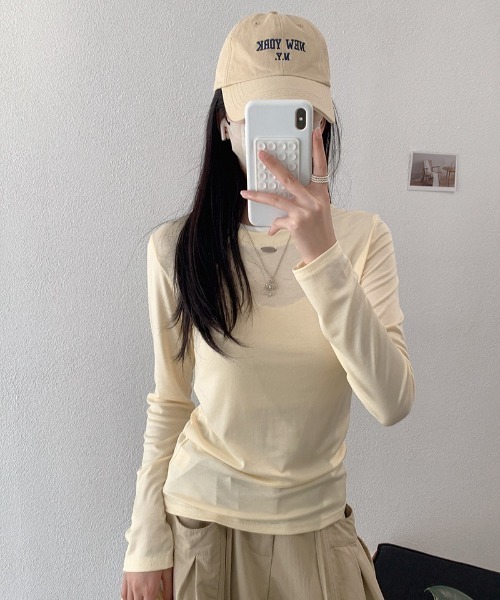 SHEPP(シープ)の「【26年秋冬新作】バイカラー配色リンガー長袖Tシャツ(Tシャツ/カットソー・レディース・ブルー/イエロー/ピンク/レッド/グレー/ブラウン/ブラック/ホワイト・F)」の6枚目の写真