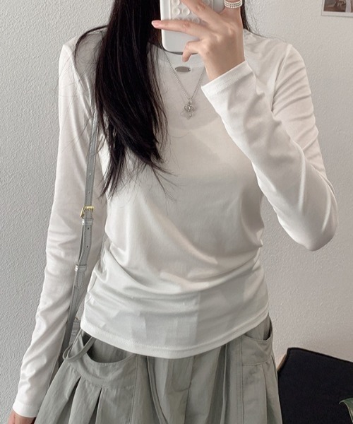 SHEPP(シープ)の「【26年秋冬新作】バイカラー配色リンガー長袖Tシャツ(Tシャツ/カットソー・レディース・ブルー/イエロー/ピンク/レッド/グレー/ブラウン/ブラック/ホワイト・F)」の10枚目の写真