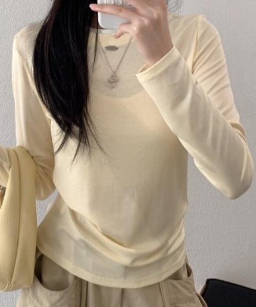 SHEPP(シープ)の「【26年秋冬新作】バイカラー配色リンガー長袖Tシャツ(Tシャツ/カットソー・レディース・ブルー/イエロー/ピンク/レッド/グレー/ブラウン/ブラック/ホワイト・F)」の12枚目の写真