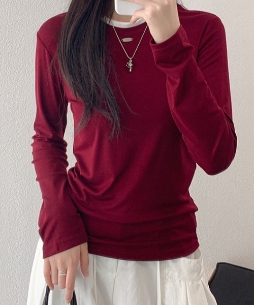 SHEPP(シープ)の「【26年秋冬新作】バイカラー配色リンガー長袖Tシャツ(Tシャツ/カットソー・レディース・ブルー/イエロー/ピンク/レッド/グレー/ブラウン/ブラック/ホワイト・F)」の14枚目の写真