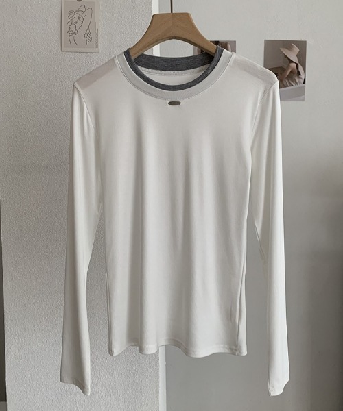 SHEPP(シープ)の「【26年秋冬新作】バイカラー配色リンガー長袖Tシャツ(Tシャツ/カットソー・レディース・ブルー/イエロー/ピンク/レッド/グレー/ブラウン/ブラック/ホワイト・F)」の15枚目の写真