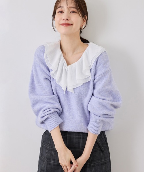 ROPE' PICNIC（ロペピクニック）の「取り外し可能ラッフル フリル ニット プルオーバー（ニット/セーター・レディース・グレー/ホワイト系その他5/ベージュ/ラベンダー/イエロー系その他・FREE）」の4枚目の写真