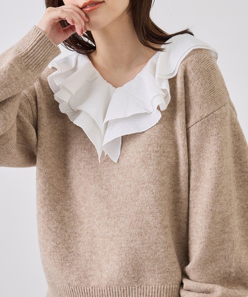 ROPE' PICNIC（ロペピクニック）の「取り外し可能ラッフル フリル ニット プルオーバー（ニット/セーター・レディース・グレー/ホワイト系その他5/ベージュ/ラベンダー/イエロー系その他・FREE）」の3枚目の写真