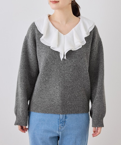ROPE' PICNIC（ロペピクニック）の「取り外し可能ラッフル フリル ニット プルオーバー（ニット/セーター・レディース・グレー/ホワイト系その他5/ベージュ/ラベンダー/イエロー系その他・FREE）」の10枚目の写真