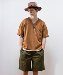 MIND BLOW | ストレッチフェイクスエードポケットTシャツ/ドロップショルダー(Tシャツ/カットソー)