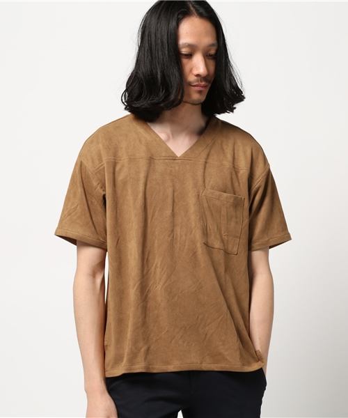MIND BLOW（マインドブロウ）の「ストレッチフェイクスエードポケットTシャツ/ドロップショルダー（Tシャツ/カットソー・メンズ・キャメル・MEDIUM/LARGE）」の9枚目の写真