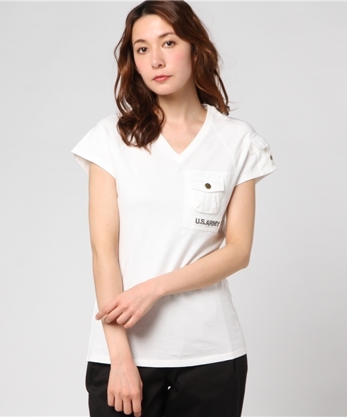 AVIREX（アヴィレックス）の「avirex/ アヴィレックス/ S/S PATCHD POCKET TEE/ パッチド ポケット ティーシャツ（Tシャツ/カットソー・レディース・オフホワイト/ピンク/オリーブ/チャコール・MEDIUM/SMALL/LARGE）」の12枚目の写真