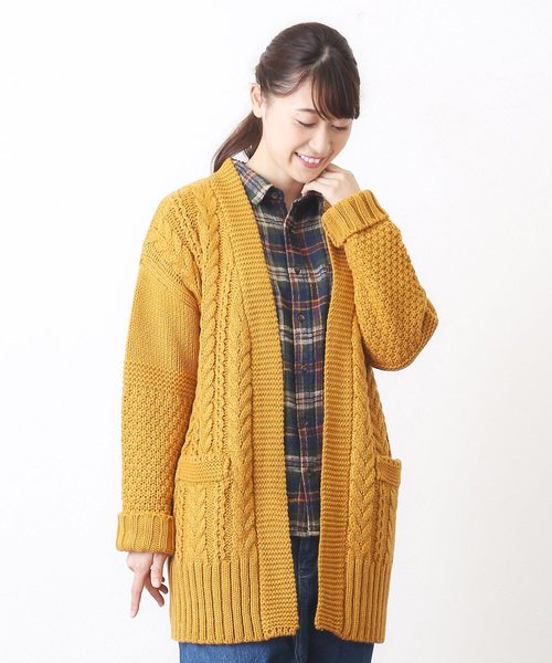 CUBE SUGAR(キューブシュガー)の「ウール混ケーブル柄切替カーディガン(カーディガン/ボレロ・レディース・ナチュラル/トップグレー/マスタード/ネイビー/マルチ・M)」の5枚目の写真