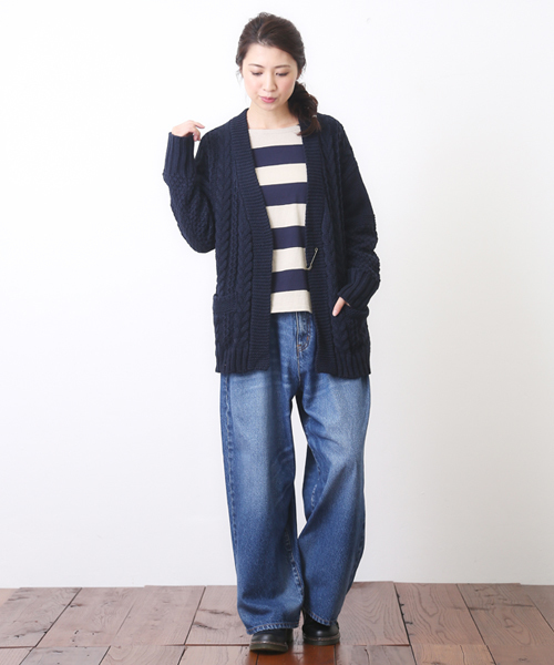 CUBE SUGAR(キューブシュガー)の「ウール混ケーブル柄切替カーディガン(カーディガン/ボレロ・レディース・ナチュラル/トップグレー/マスタード/ネイビー/マルチ・M)」の15枚目の写真